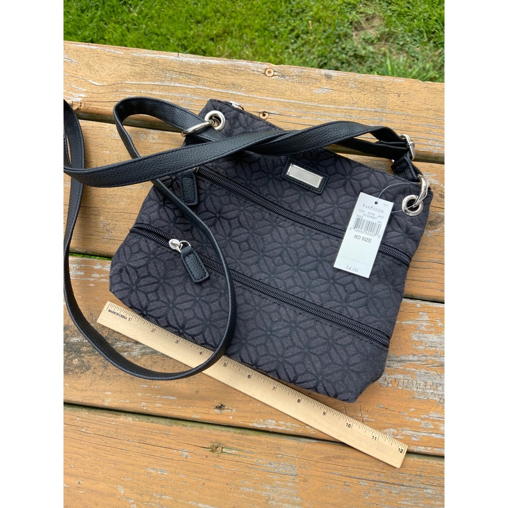 Van Heusen Black Geometric Crossbody Bag Two Front Zip Pockets NWT 3535 20738
